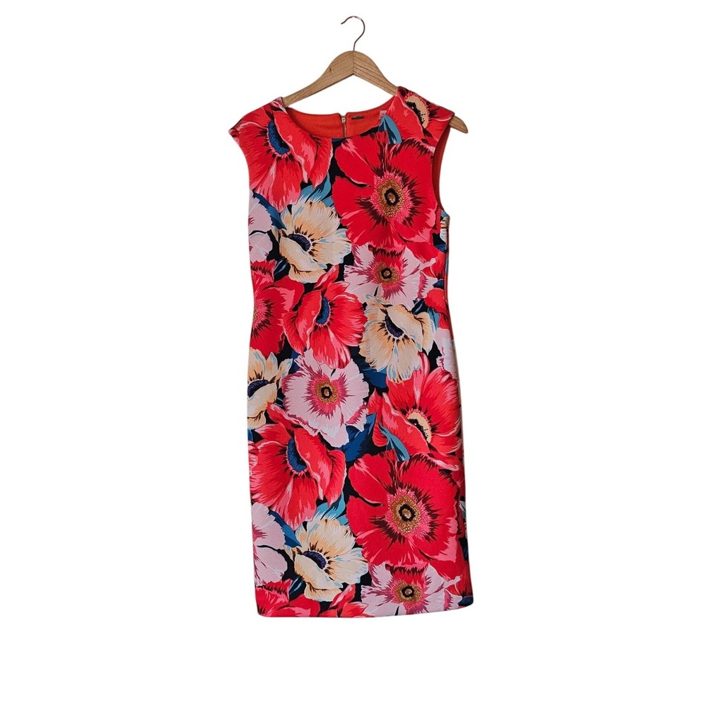 Tahari ASL Red Floral Scuba Sheath Dress Sz 10 NWT Wedding Guest Career Chic